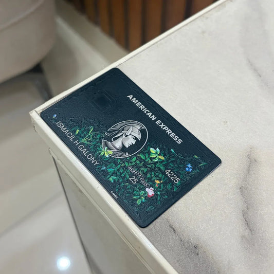 Carta AMEX in metallo floreale nera personalizzata - Centurion Card - Carta in metallo personalizzata - Incisa al laser - Fatta a mano - Regalo originale - Carta da portafoglio