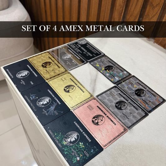 Set of 4 Custom AMEX Metal Card - Centurion Card - Personalized Metal Card - Laser Engraved - Handmade - Platinum, Gold, Black Metal Card