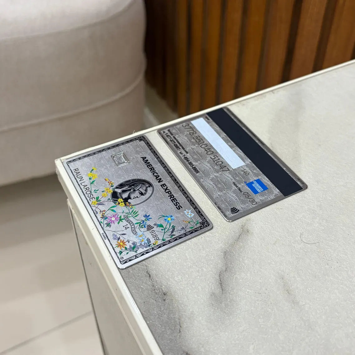 Custom Platinum Floral AMEX Metal Card - Centurion Card - Personalized Metal Card - Laser Engraved - Handmade - Novelty Gift - Wallet Card