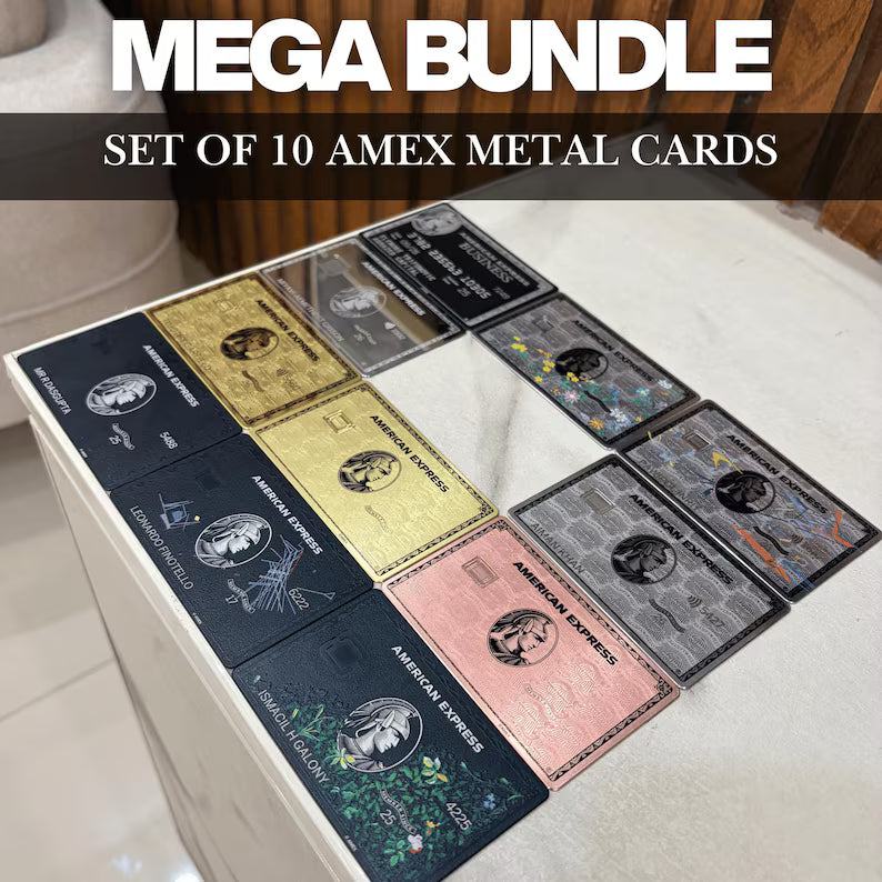 MEGA BUNDLE - Set of 10 Custom AMEX Metal Card - Personalized Metal Card - Laser Engraved - Handmade - Platinum, Gold, Black Metal Card