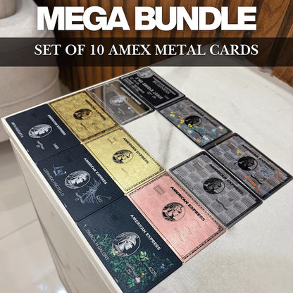 MEGA BUNDLE - Set of 10 Custom AMEX Metal Card - Personalized Metal Card - Laser Engraved - Handmade - Platinum, Gold, Black Metal Card