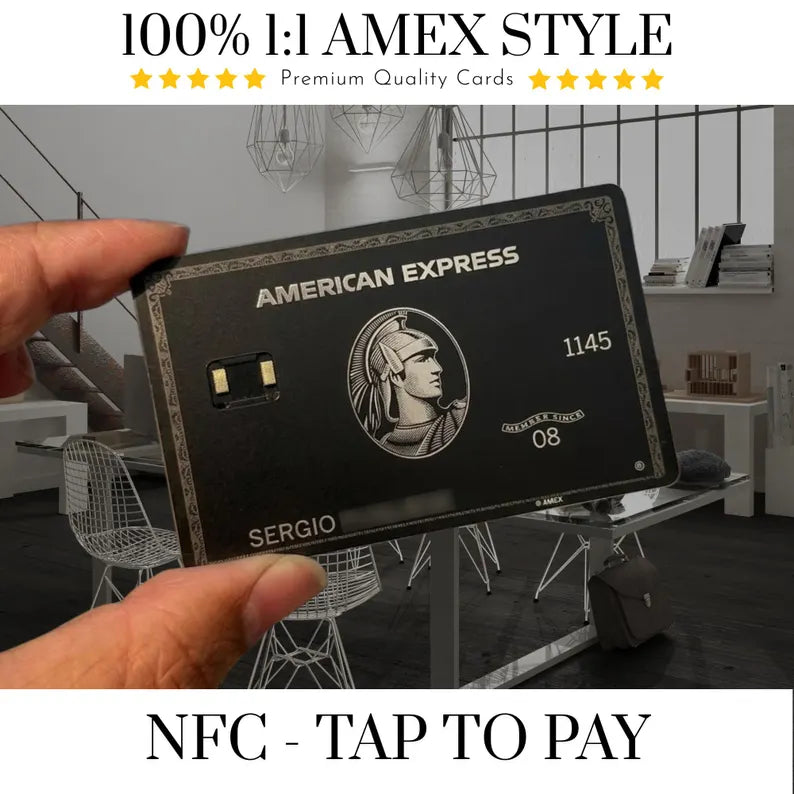 NFC - Replica American Express Black Card - Tap to Pay - Centurion Card - Carta in metallo personalizzata - Incisa al laser - Regalo artigianale innovativo
