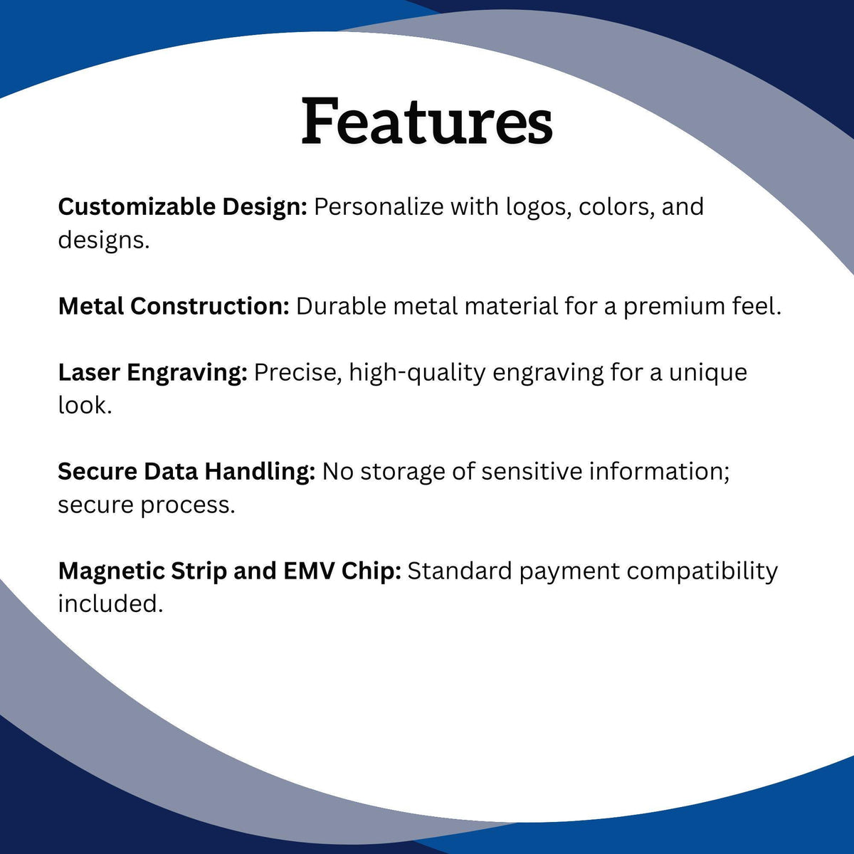 Product Features – Customizable Design, Metal Construction, Laser Engraving