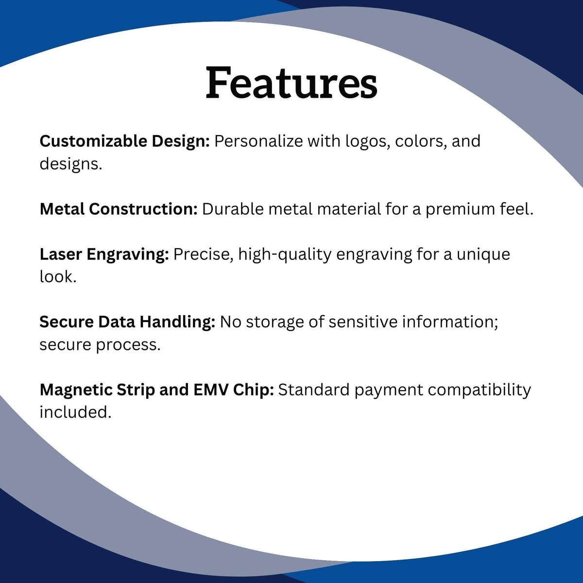 Product Features – Customizable Design, Metal Construction, Laser Engraving