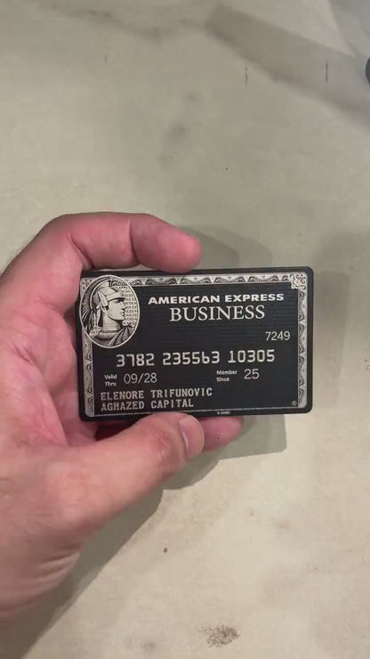 Carta AMEX in metallo personalizzata Black Business - Carta Centurion - Carta in metallo personalizzata - Incisa al laser - Fatta a mano - Regalo originale - Carta da portafoglio