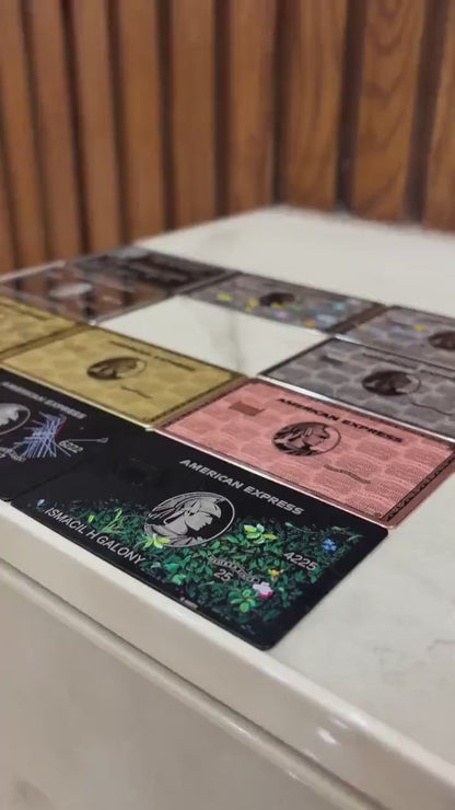 Set di 4 carte AMEX in metallo personalizzate - Carta Centurion - Carta in metallo personalizzata - Incisa al laser - Fatta a mano - Carta in metallo platino, oro, nera